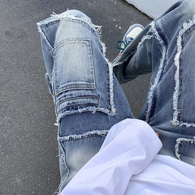 Street Vintage Raw Edge Patchwork Jeans Street Vintage Raw Edge Patchwork Jeans