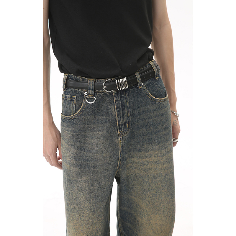 Retro Distressed Floor-Length Jeans