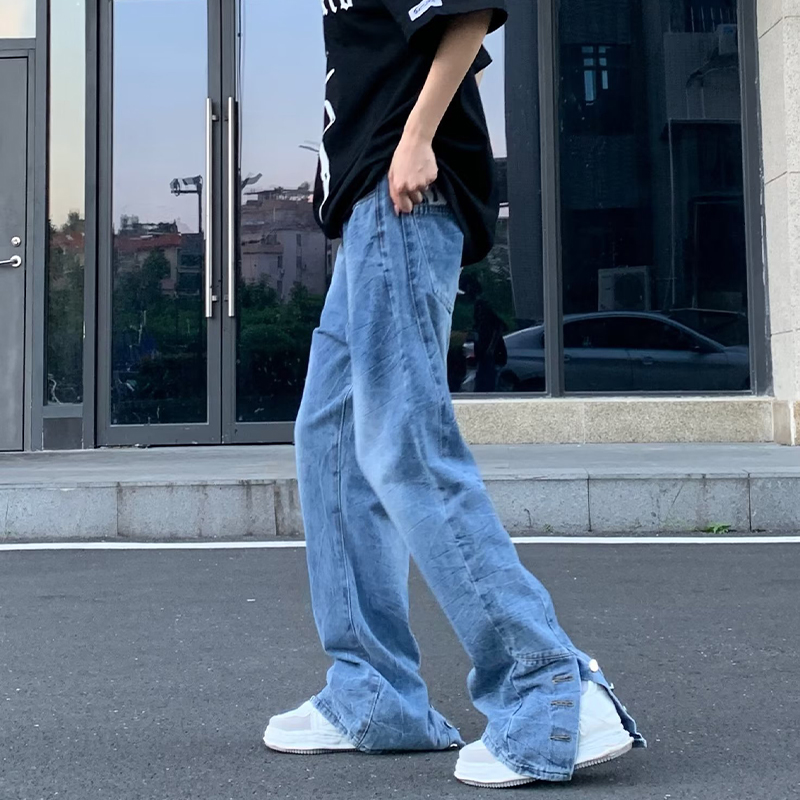 Vintage Letter Embroidered Hem Buttoned Jeans Vintage Letter Embroidered Hem Buttoned Jeans