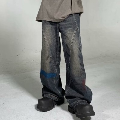 Deconstructed Patchwork Distressed Graffiti Jeans