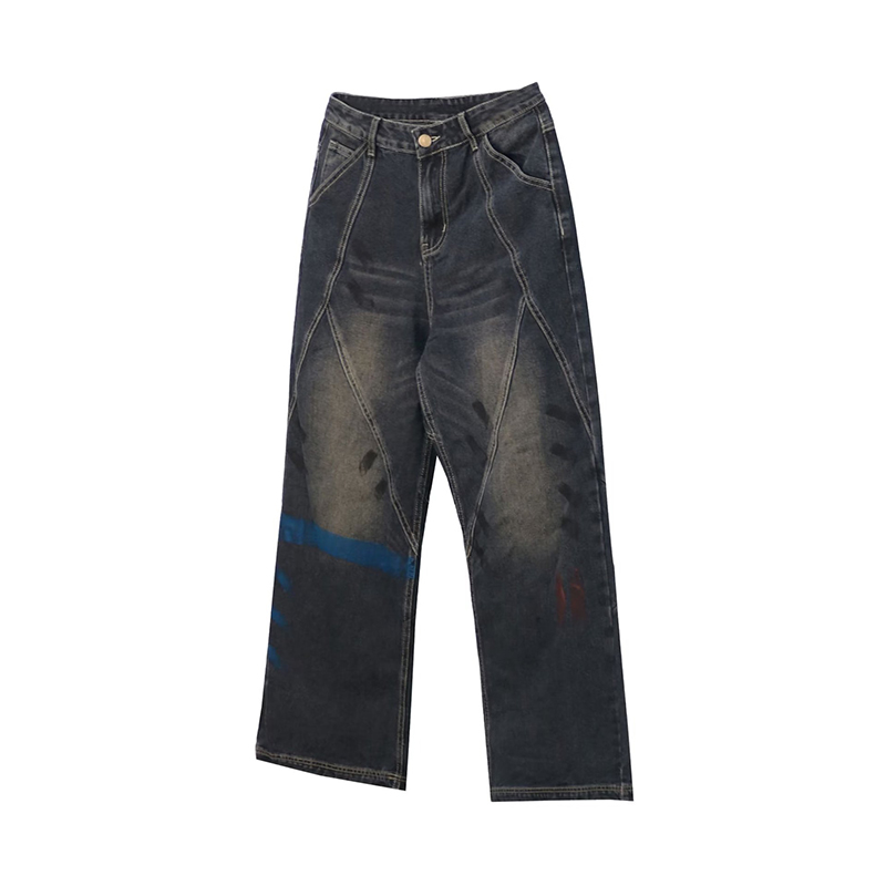 Deconstructed Patchwork Distressed Graffiti Jeans