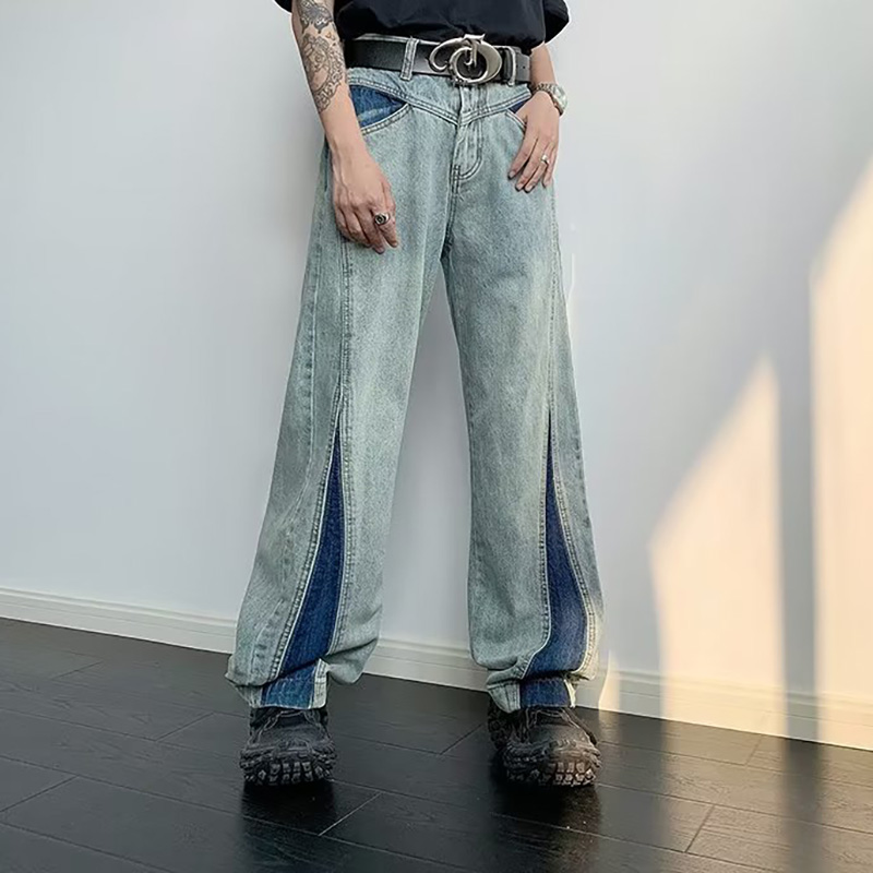 Dark Blue Patchwork Contrast Jeans