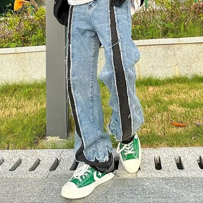 Trendy Color Block Straight Jeans