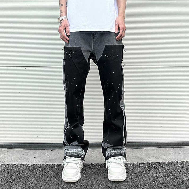 High Street Spliced Ink Splash Jeans