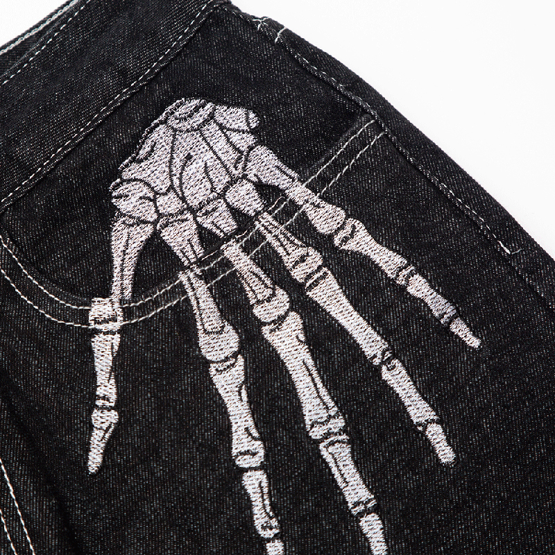 Skull Embroidered Straight-Leg Jeans