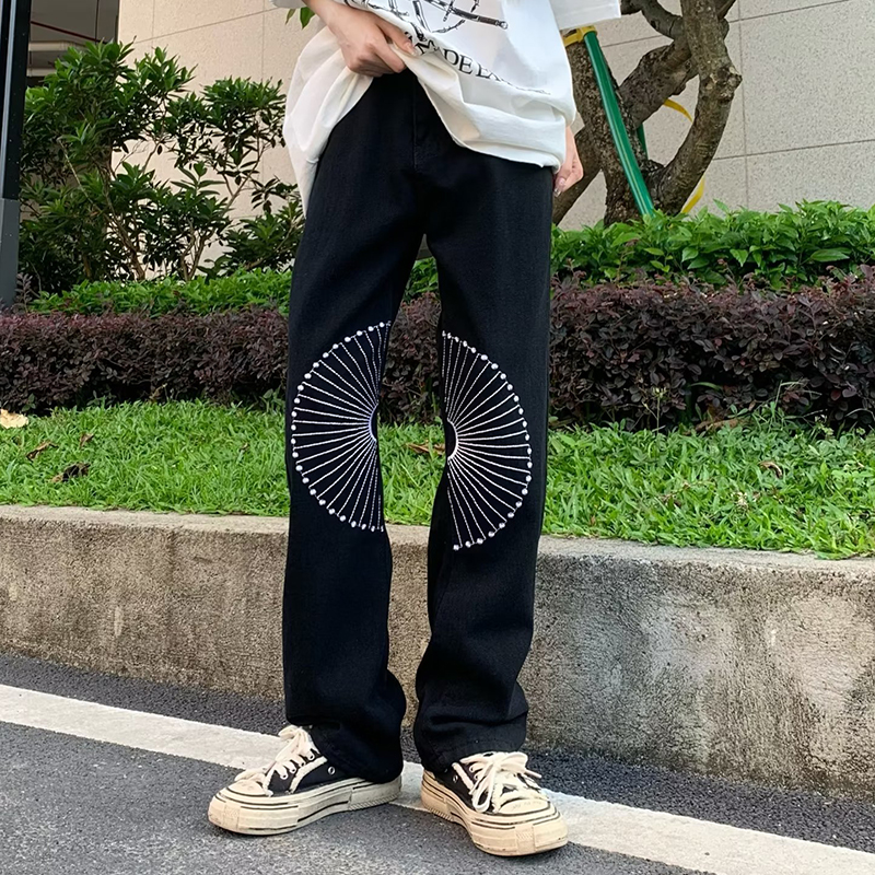 Street Embroidered Black Jeans