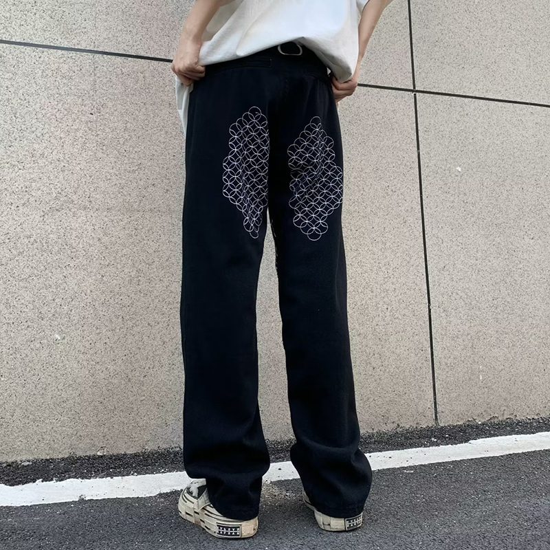 Street Embroidered Black Jeans