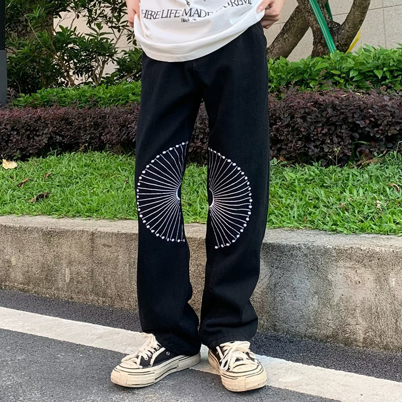 Street Embroidered Black Jeans