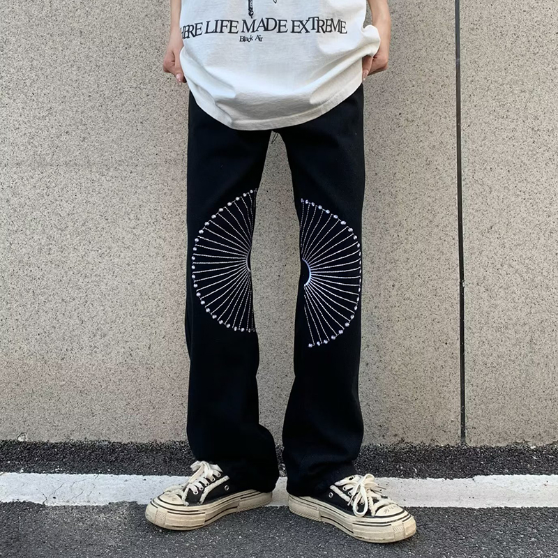 Street Embroidered Black Jeans
