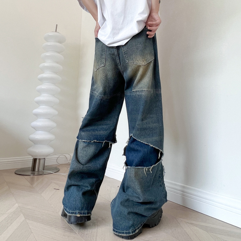 Double Layered Ripped Wide Leg Jeans