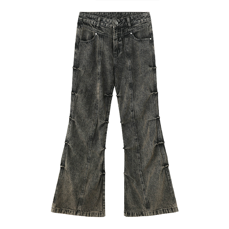 Pleated Vintage Distressed Washed Jeans