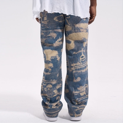 Destroy Style All Over Print Wide Leg Jeans