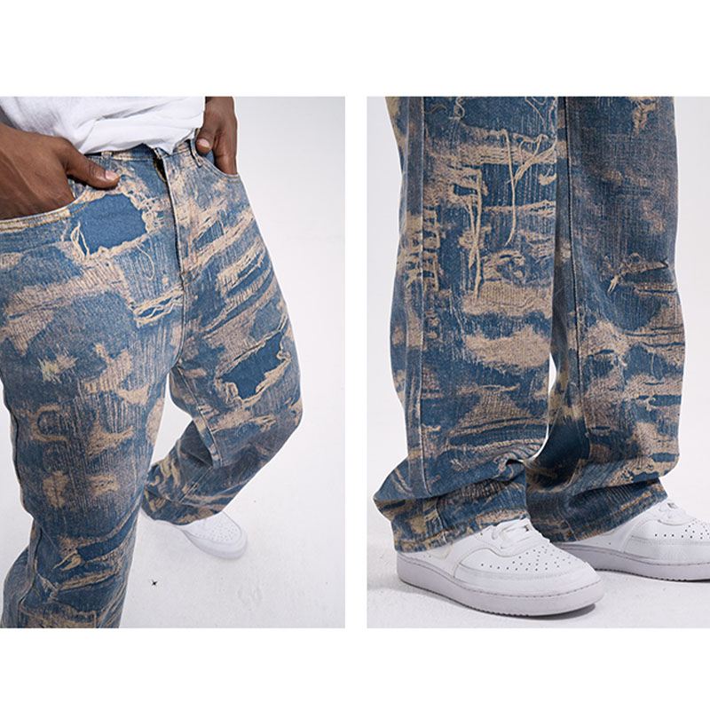 Destroy Style All Over Print Wide Leg Jeans