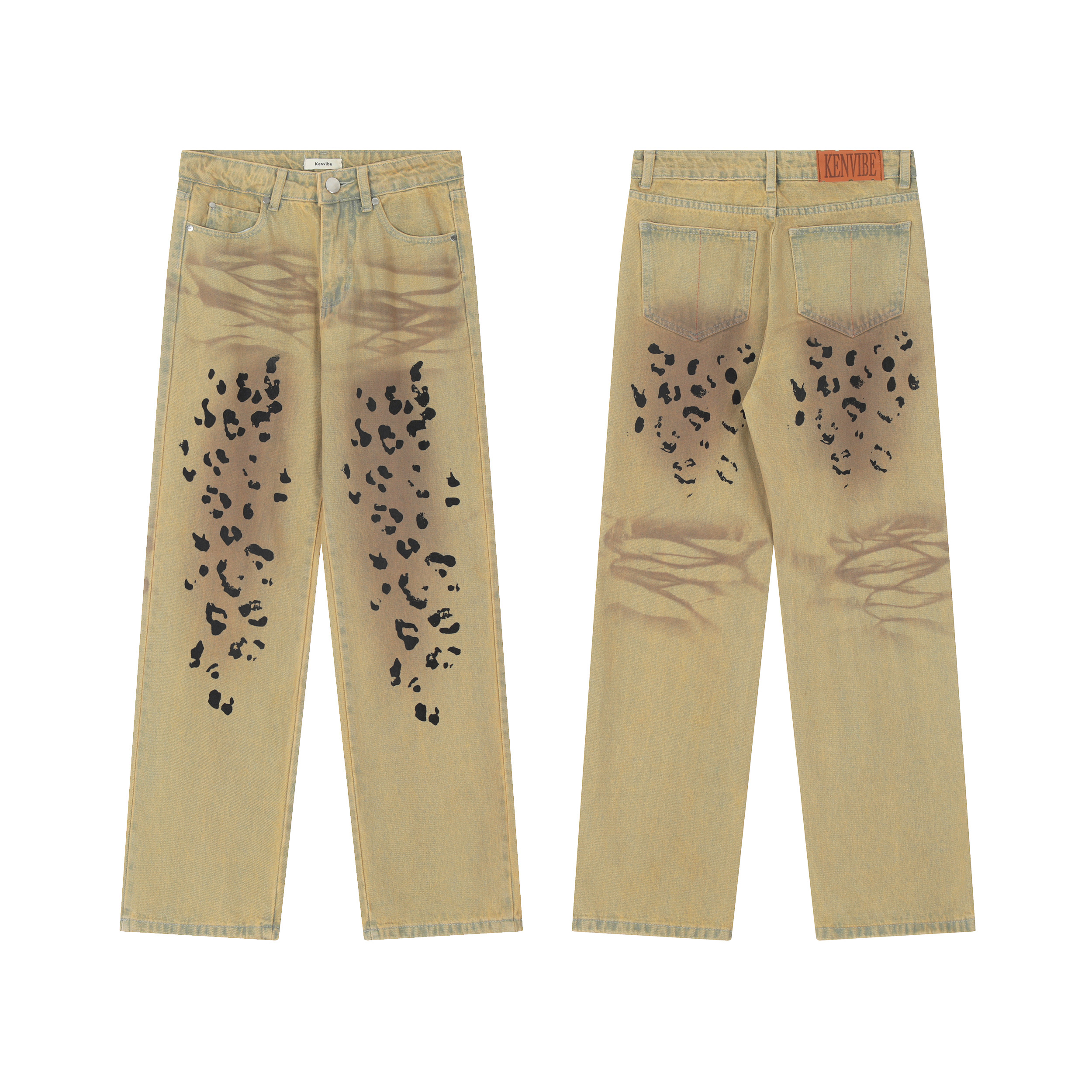 Washed Distressed Punk Leopard Jeans