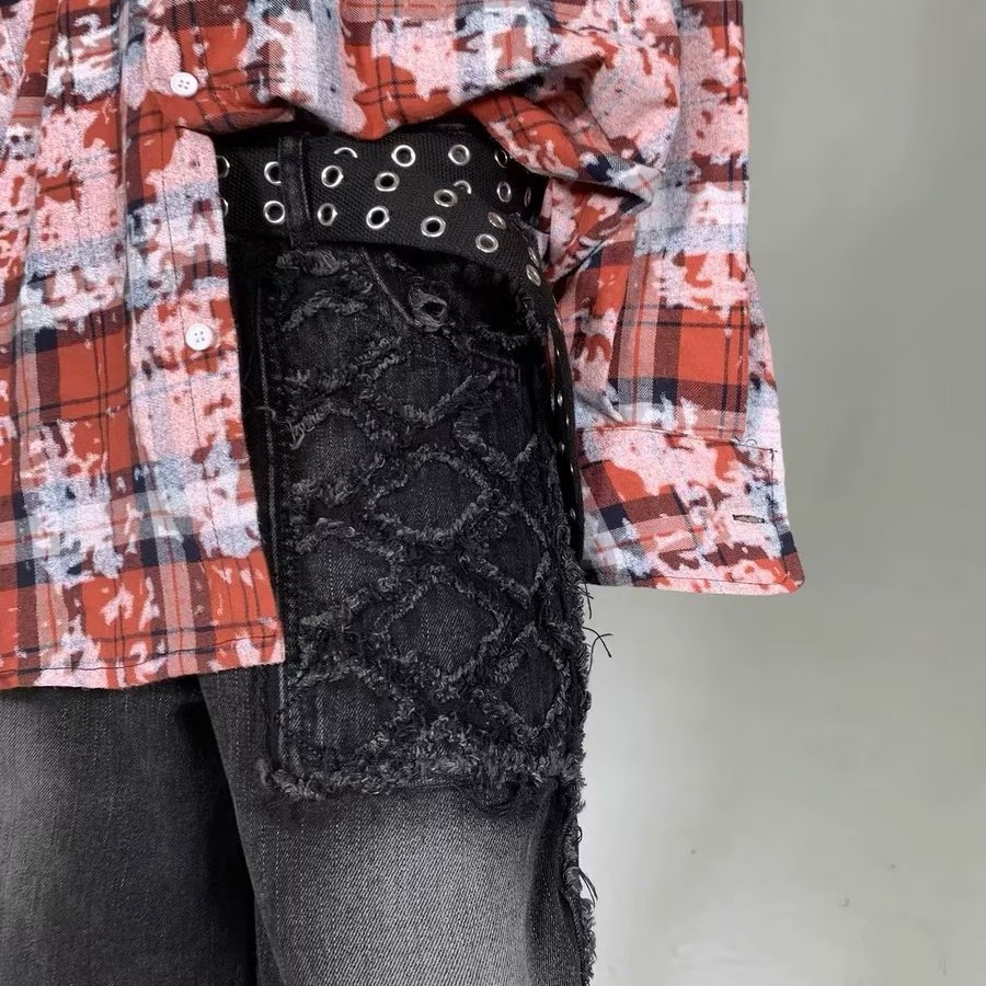 Hiphop Distressed Pocket Raw Edge Jeans