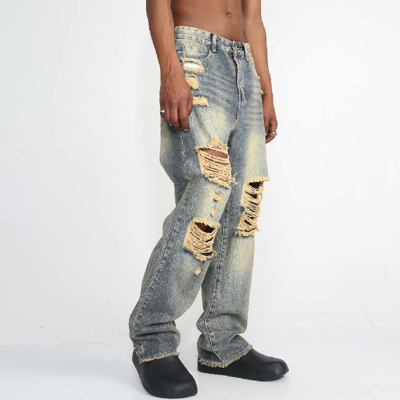 Retro Distressed Washed Ripped Jeans