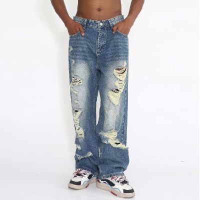 Loose Ripped Hip-Hop Jeans With Fringe