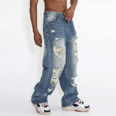 Loose Ripped Hip-Hop Jeans With Fringe