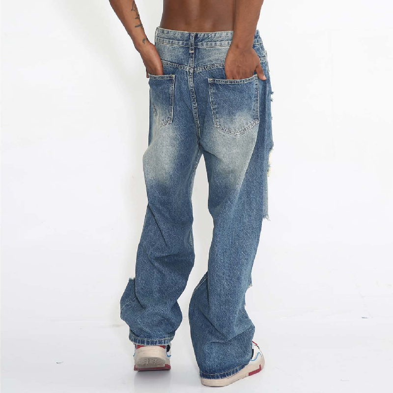 Loose Ripped Hip-Hop Jeans With Fringe