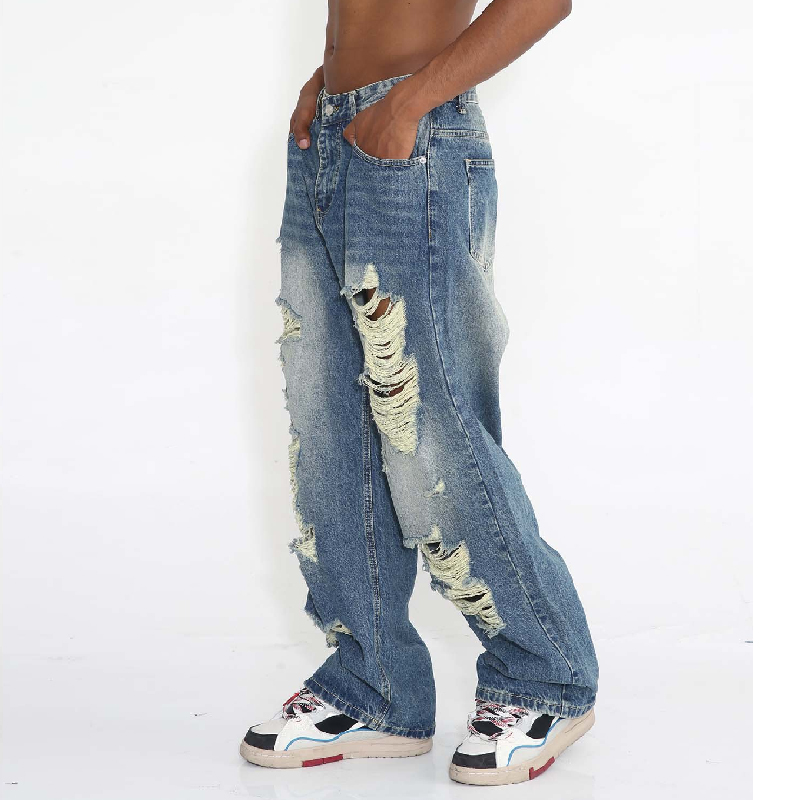 Loose Ripped Hip-Hop Jeans With Fringe