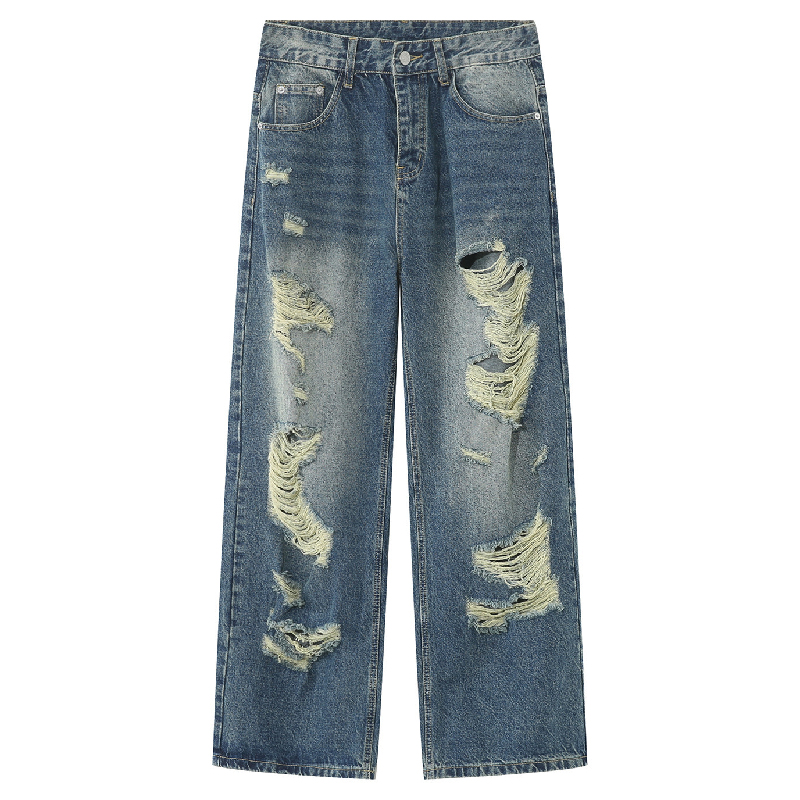 Loose Ripped Hip-Hop Jeans With Fringe