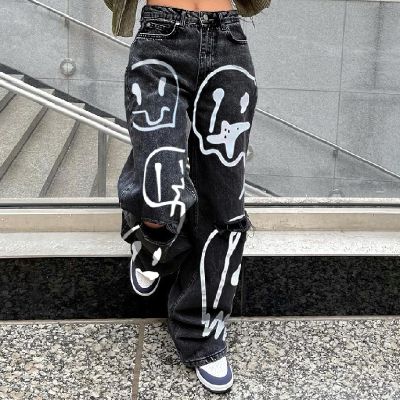 Stylish Ripped Printed Jeans