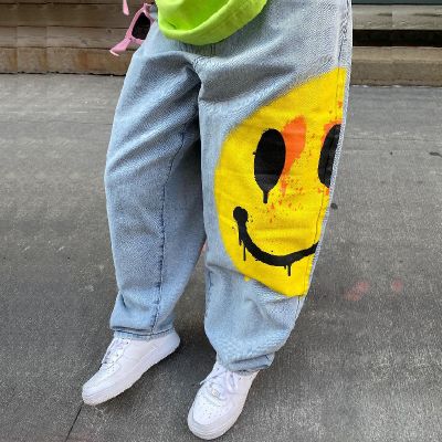 Smiley Face Print Jeans