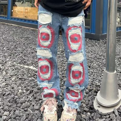 Retro Street Abstract Pattern Print Jeans