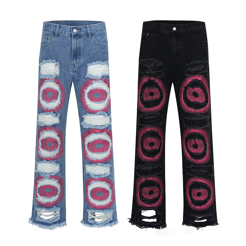 Retro Street Abstract Pattern Print Jeans