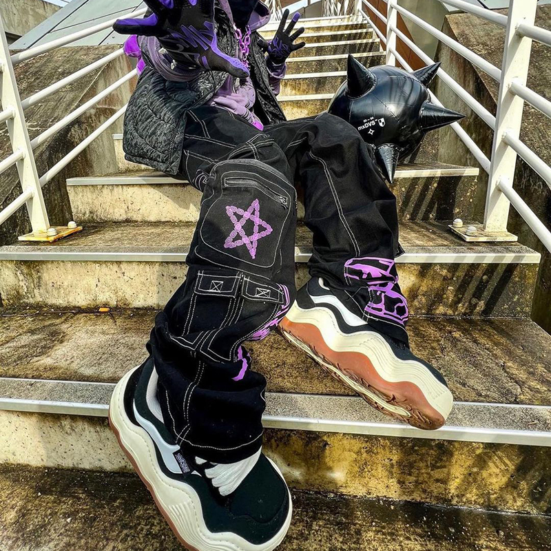 Y2K Street Retro Hip Hop Printed Jeans