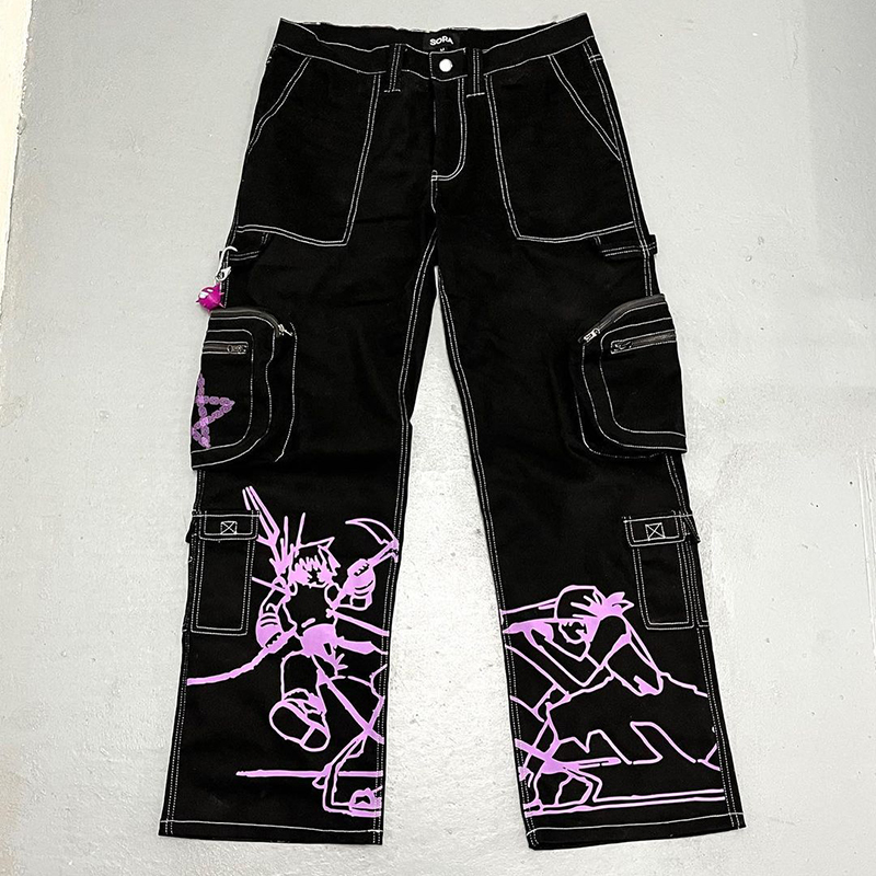 Y2K Street Retro Hip Hop Printed Jeans