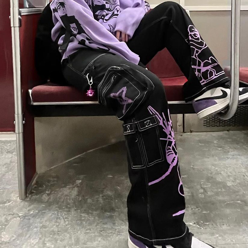 Y2K Street Retro Hip Hop Printed Jeans