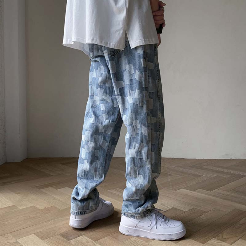 Plaid Patchwork Straight Jeans