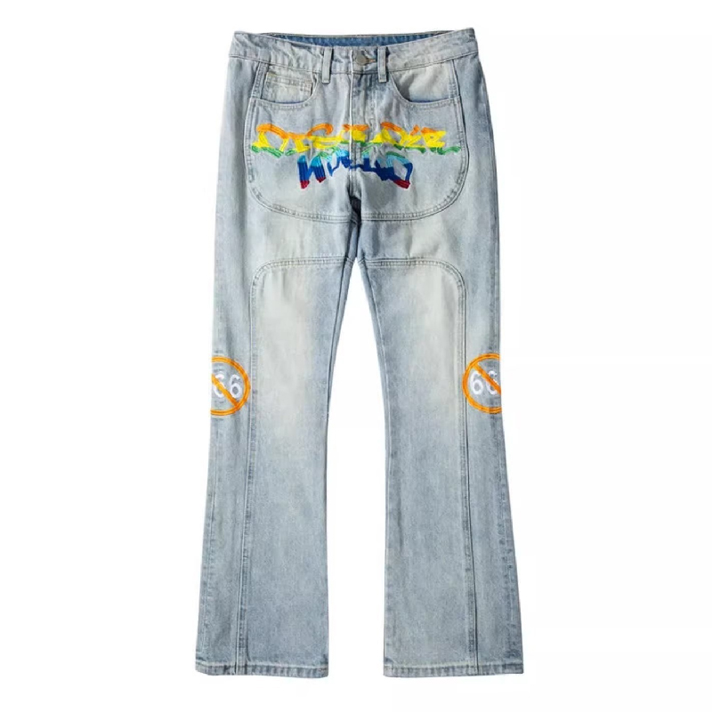 High Street Rainbow Embroidered Monogram Jeans