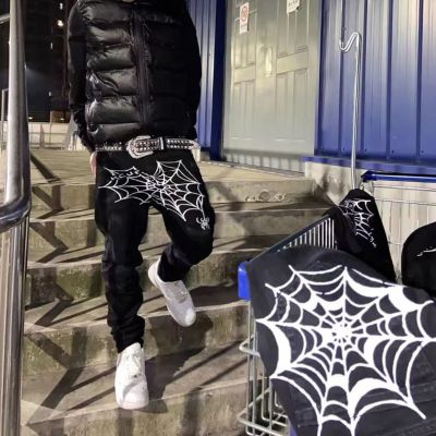 Hip Hop Spider Web Print Jeans