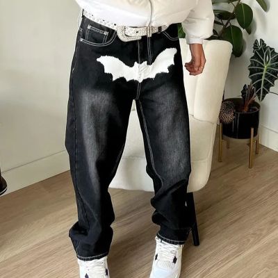 Gothic Dark Bat Print Jeans
