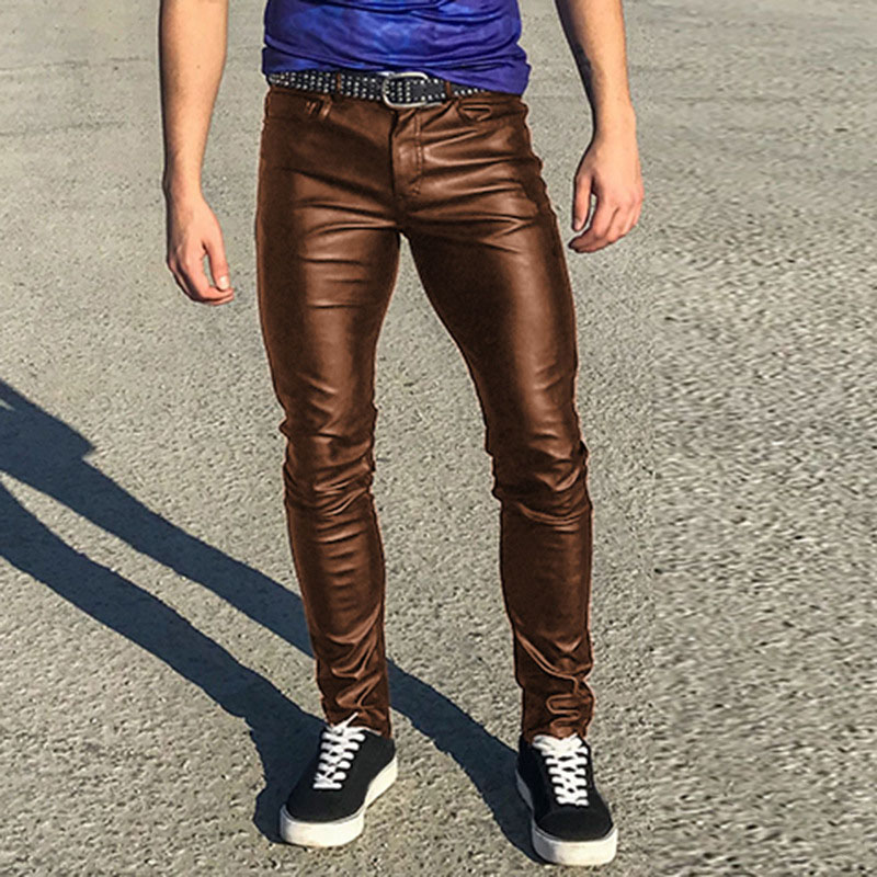 Slim Solid Color Leather Pants