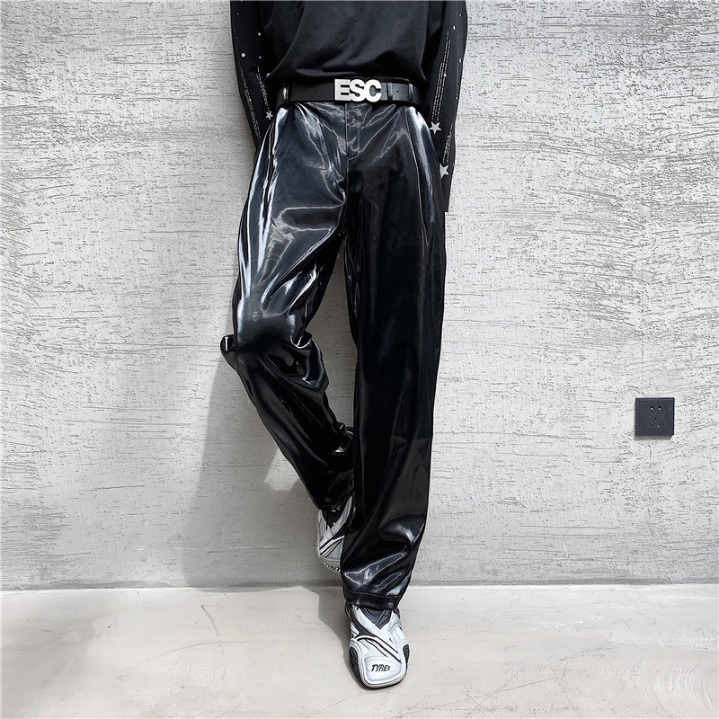 Ins Style Shiny Surface Casual Pu Leather Pants