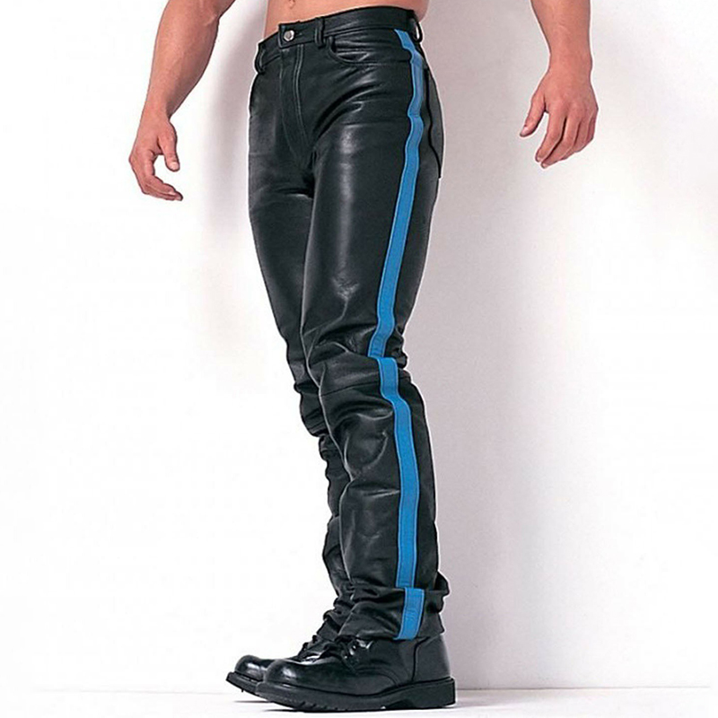 Casual Solid Black Leather Pants