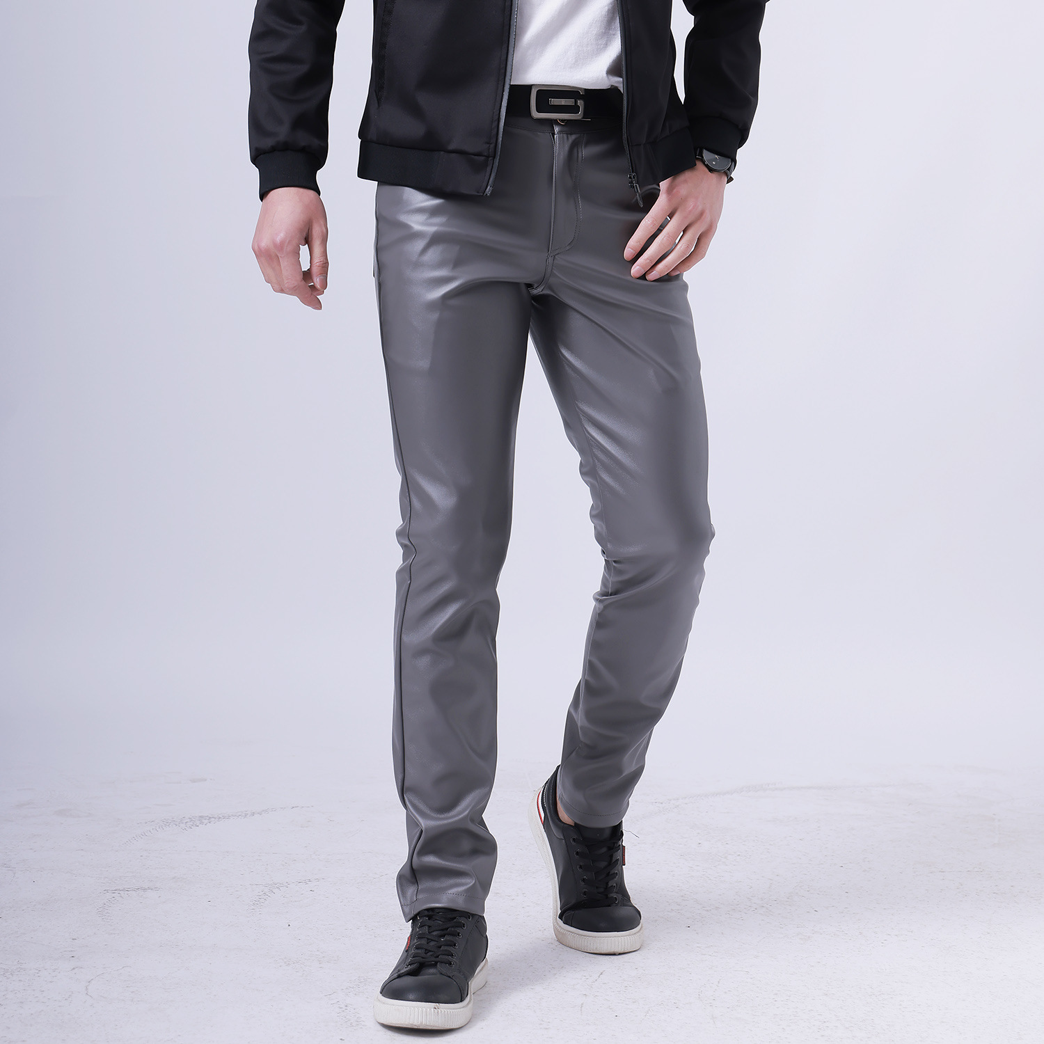 Trendy Colored Stretch Slim Leather Pants