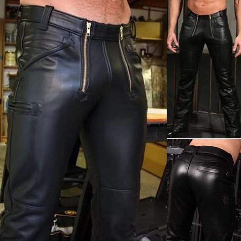 Mid Rise Solid PU Leather Pants