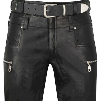 Solid Zip Pocket Leather Pants