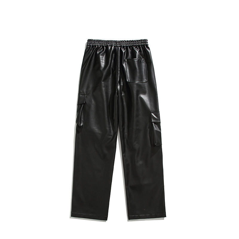 Loose Multi-Pocket Cargo Leather Pants