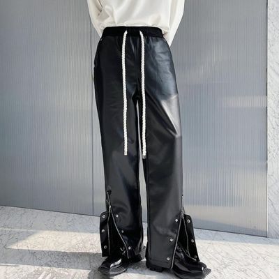 Punk Style Button Zipper Windproof Leather Pants