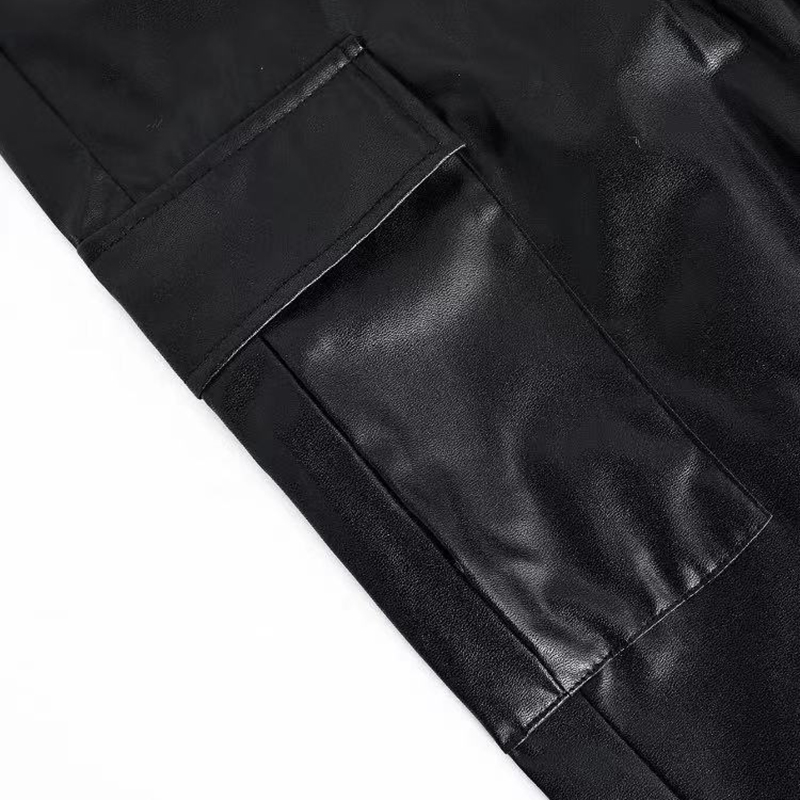 Retro Street Multi Pocket PU Leather Pants