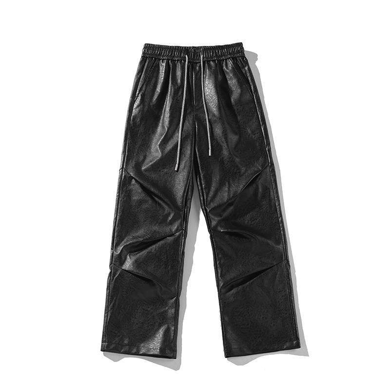 Loose Pleated Leather Biker Pants