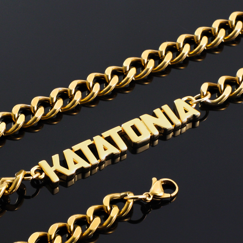 8mm 20" Custom Initial Letter Cuban Chain in 18K Gold Plated
