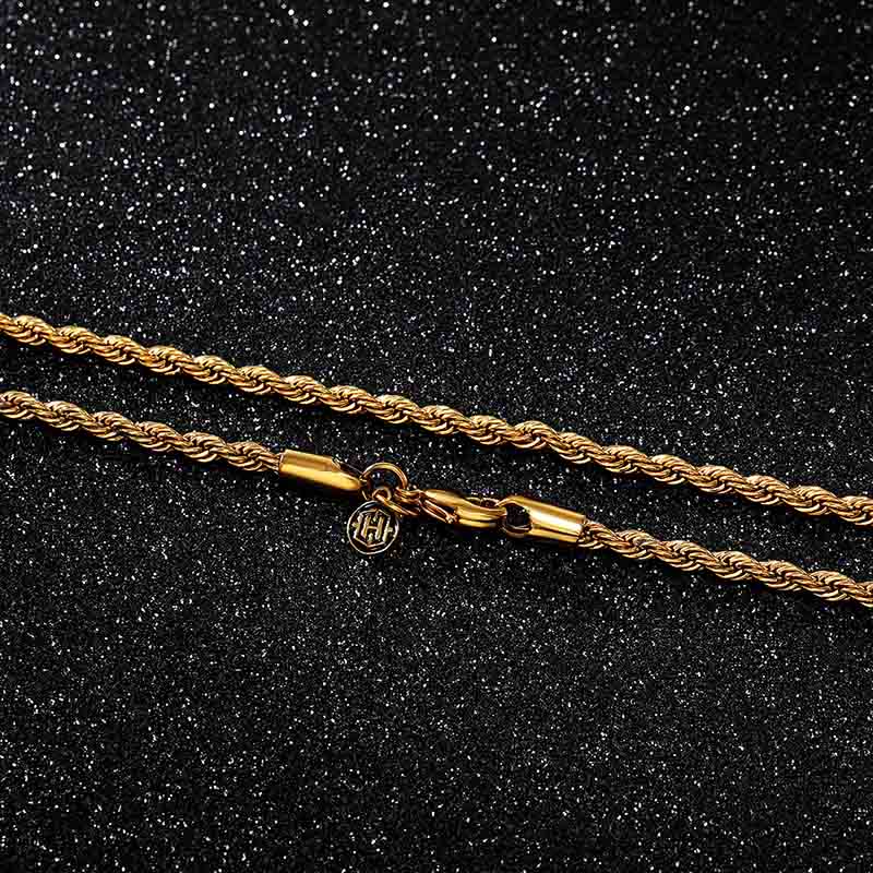 3mm 18K Gold Finish Rope Chain