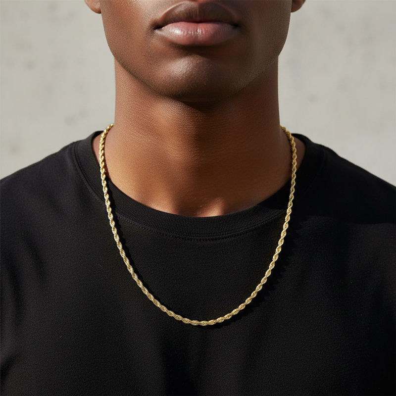 3mm 18K Gold Finish Rope Chain