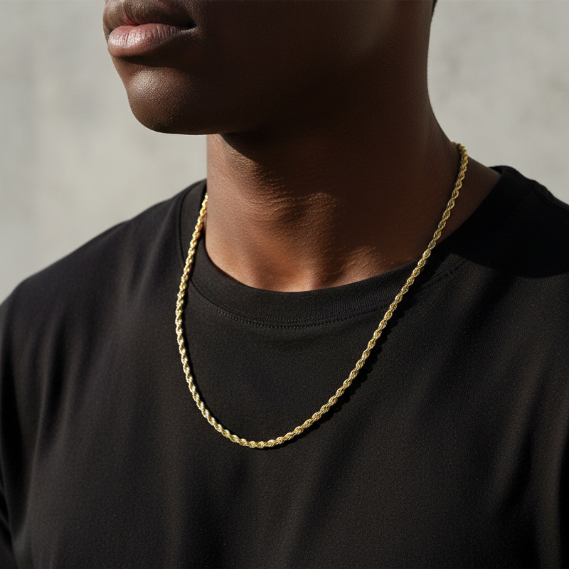 3mm 18K Gold Finish Rope Chain